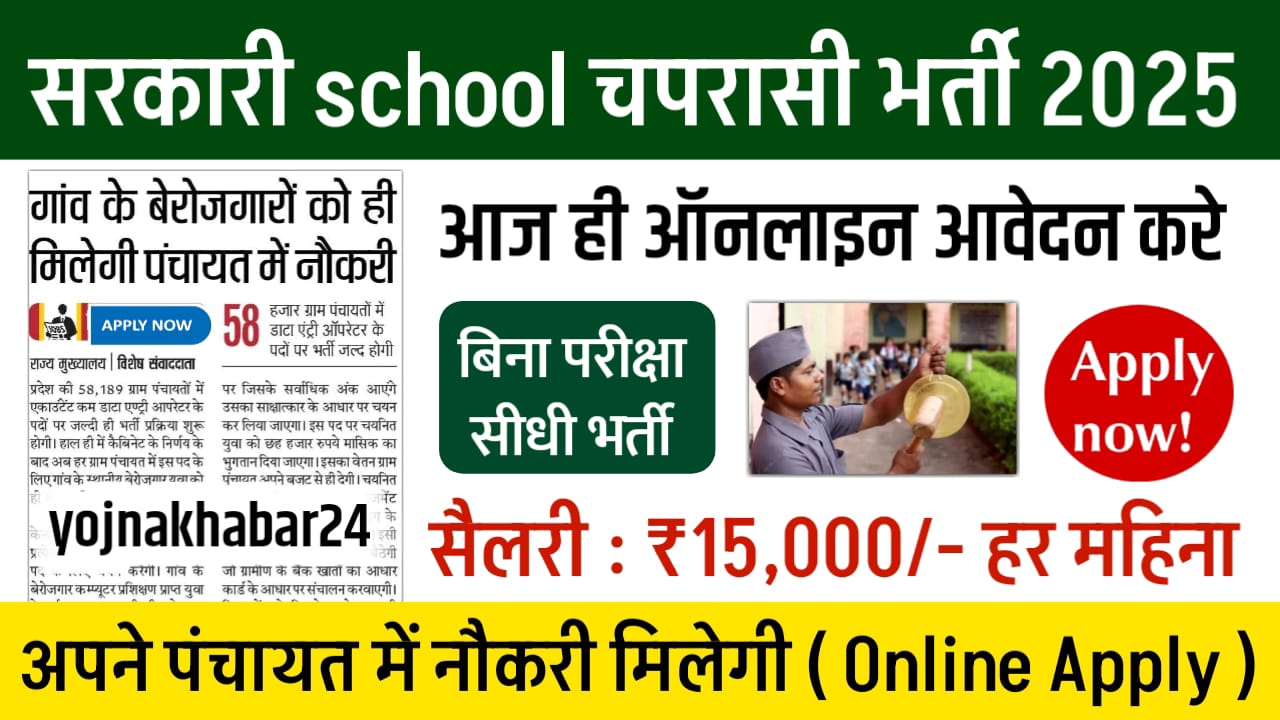 Government School Peon Recruitment 2025, sarakaaree skool chaparaasee bhartee 2025,